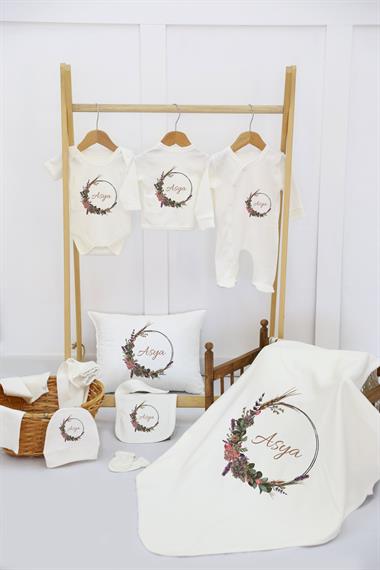 Uniqon ve Gökkuşağı Desenli 11'li İsimli Organik Hastane Çıkış Seti