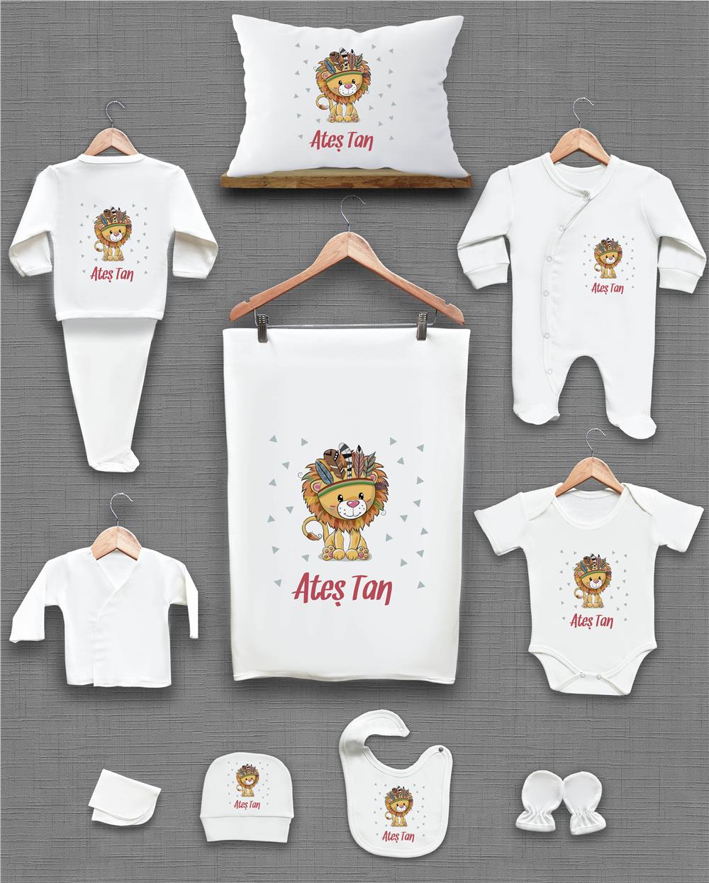 Aslan Desenli 11'li İsimli Organik Hastane Çıkış Seti