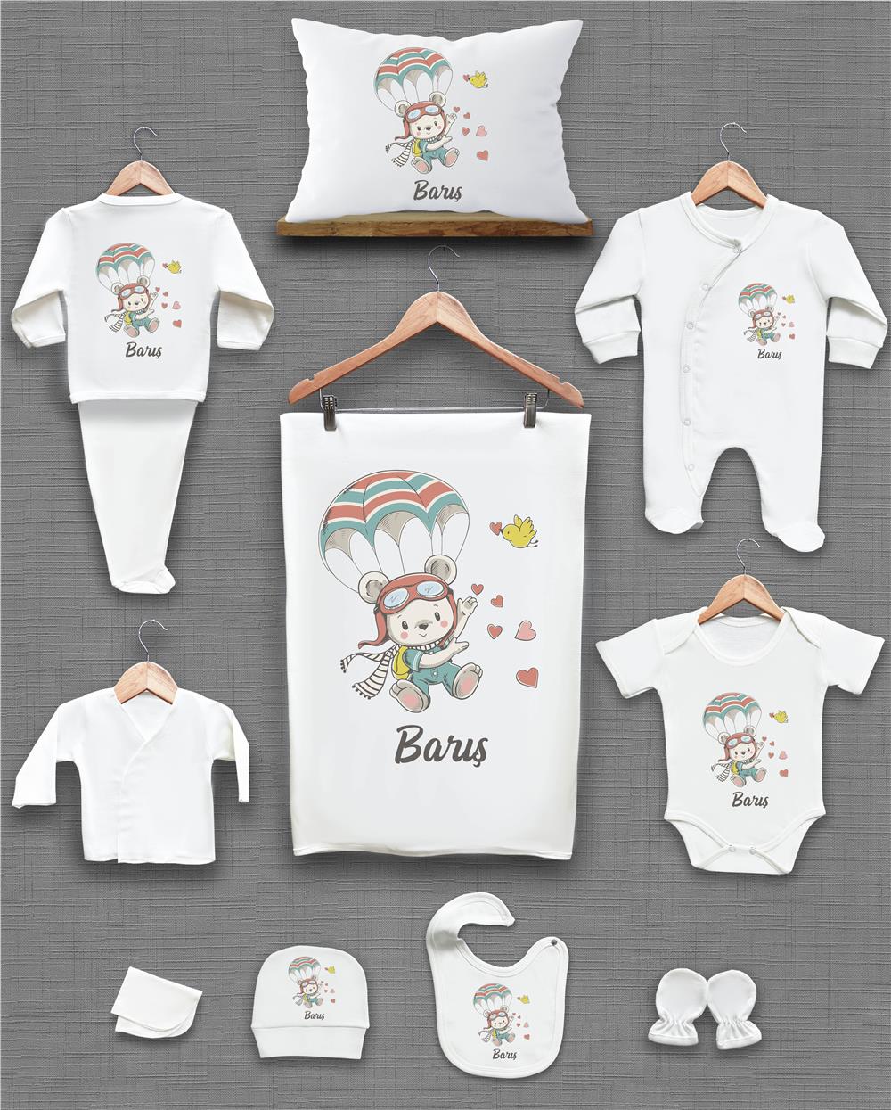 Aslan Desenli 11'li İsimli Organik Hastane Çıkış Seti