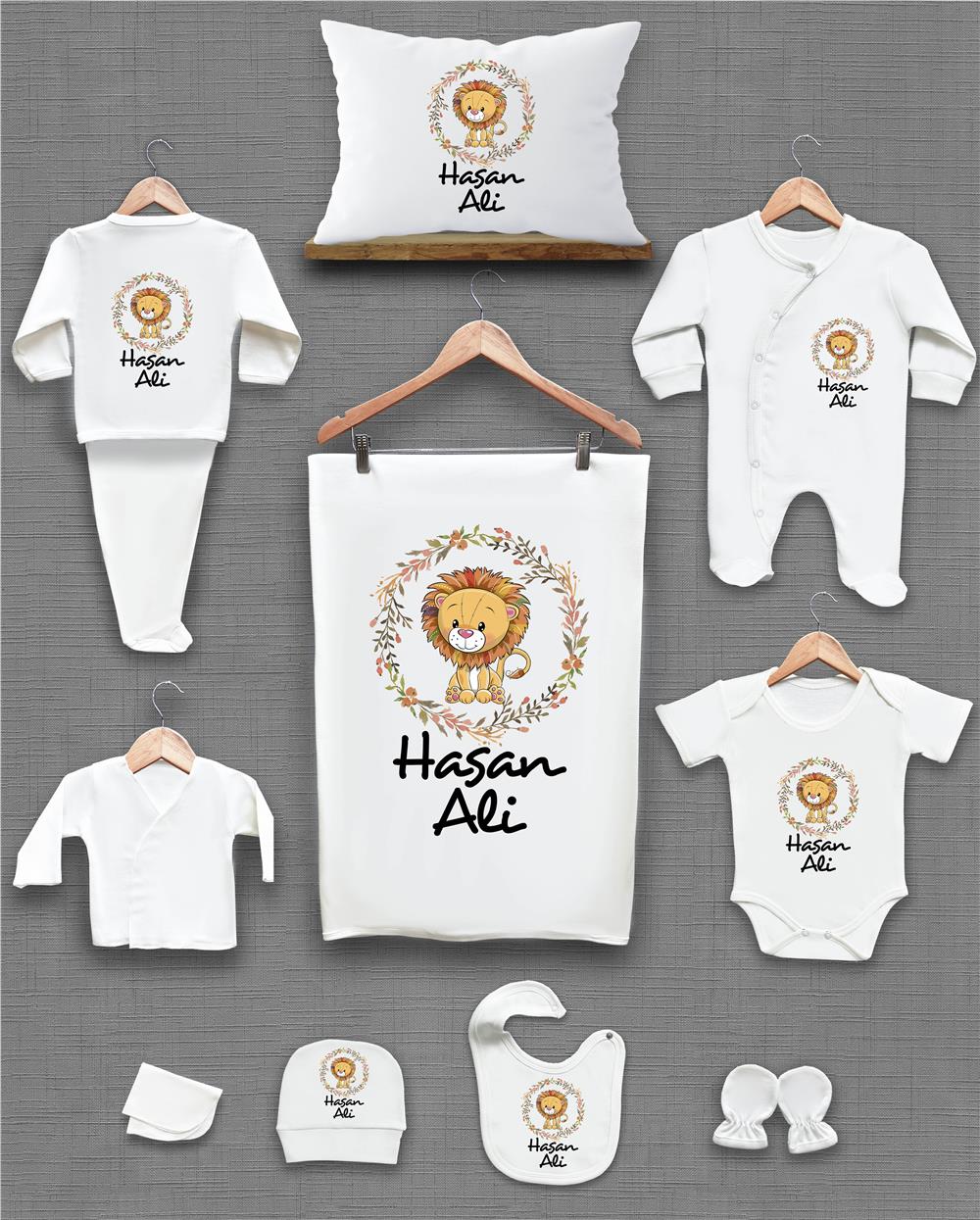 Aslan Desenli 11'li İsimli Organik Hastane Çıkış Seti