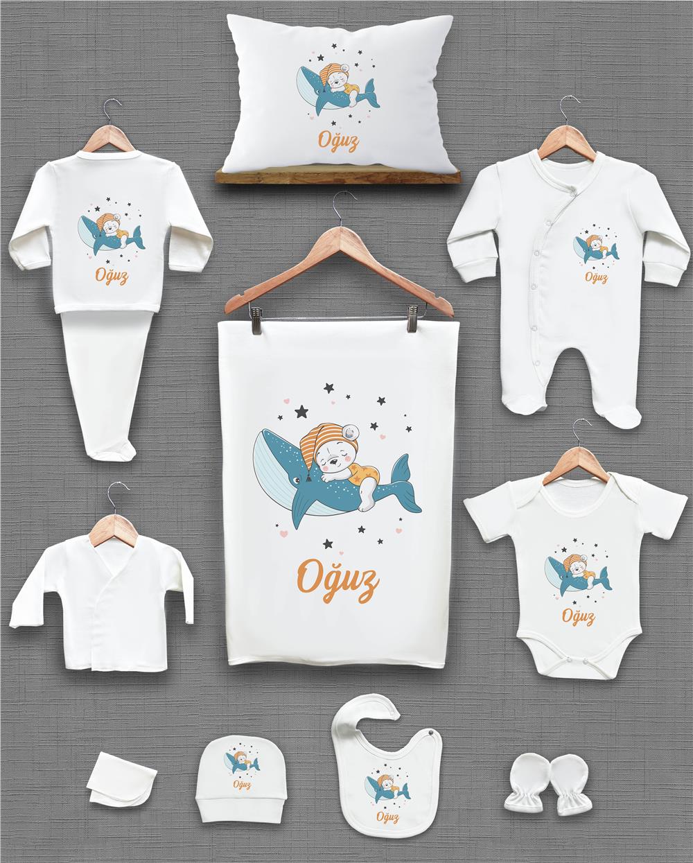 Ayı Desenli 11'li İsimli Organik Hastane Çıkış Seti