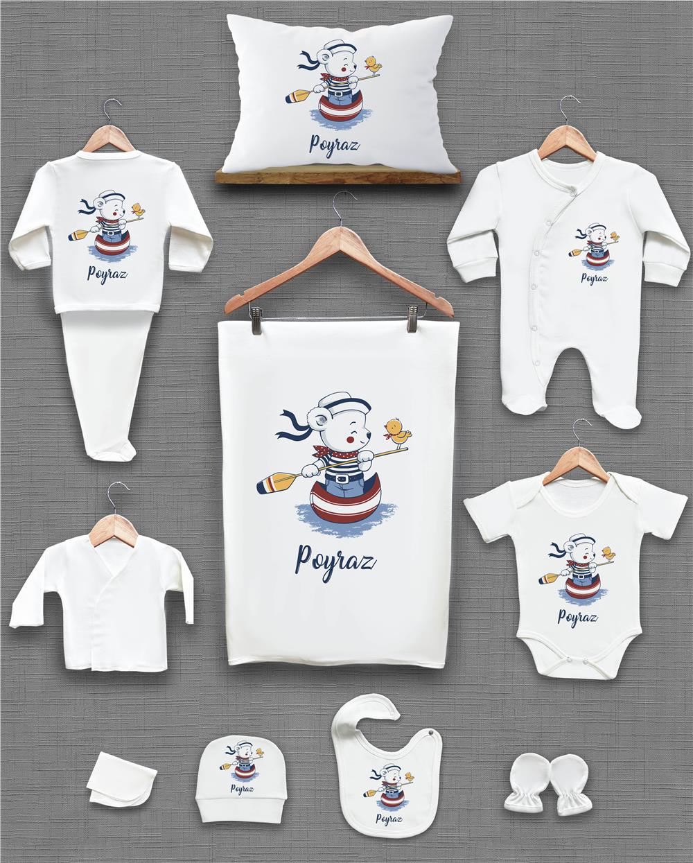 Ayı ve Gemi Desenli 11'li İsimli Organik Hastane Çıkış Seti