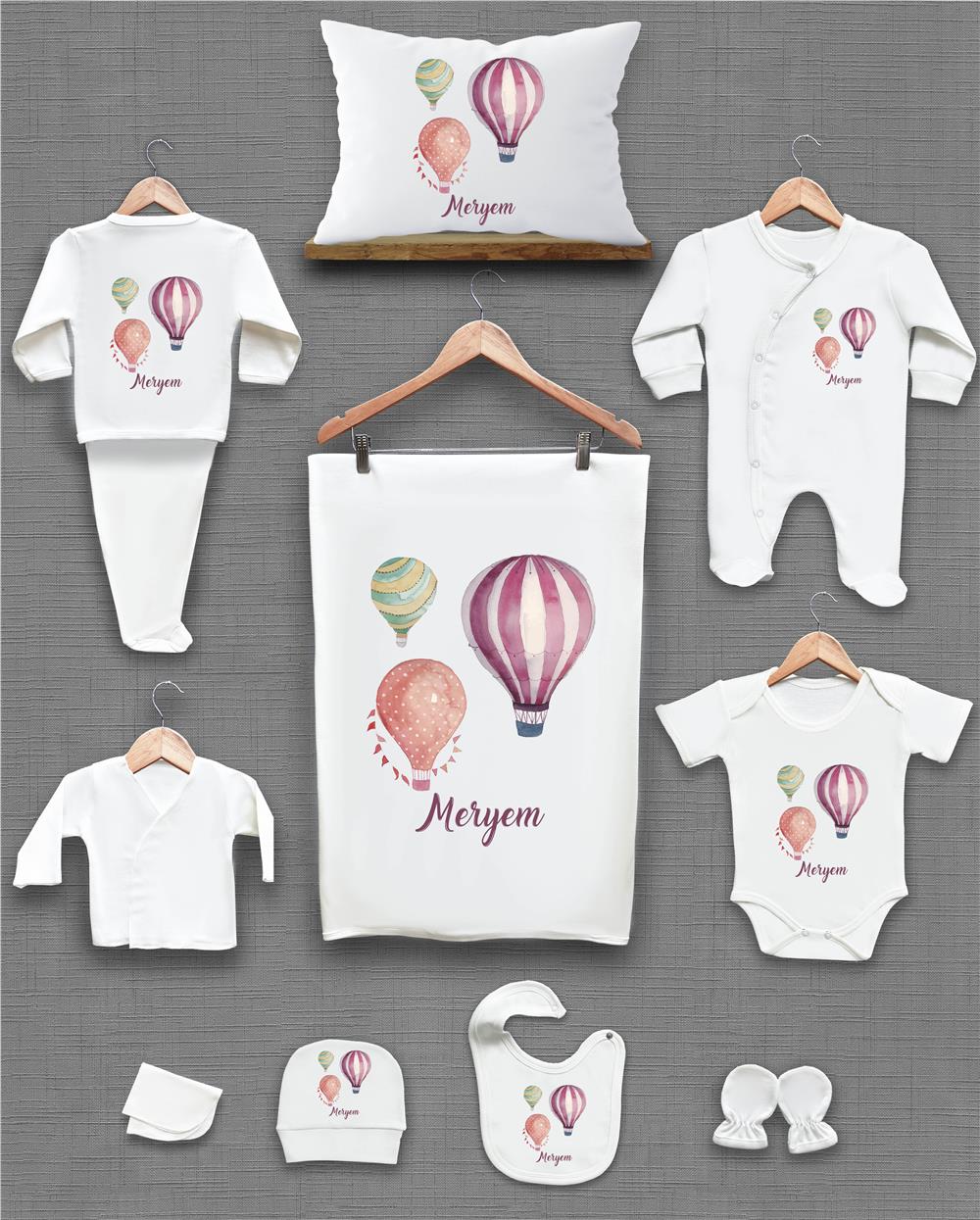 Balon Desenli 11'li İsimli Organik Hastane Çıkış Seti