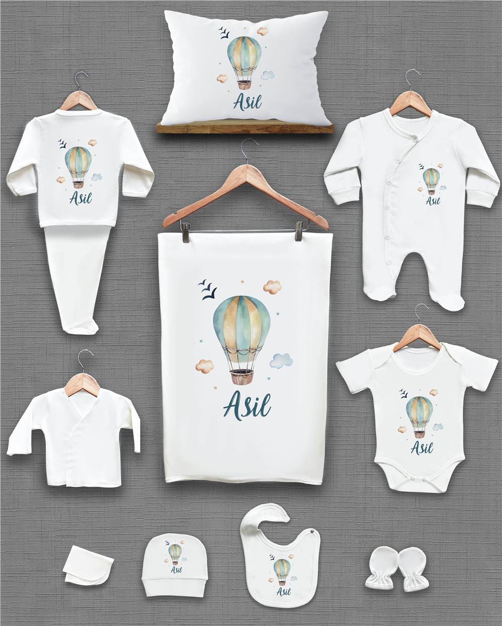 Balon Desenli 11'li İsimli Organik Hastane Çıkış Seti