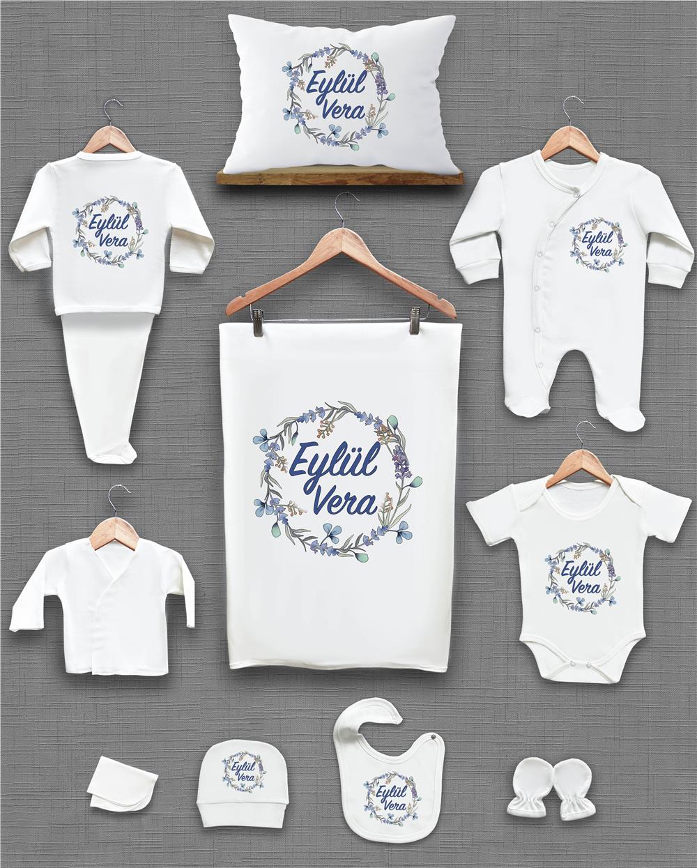 Çiçek Desenli 11'li İsimli Organik Hastane Çıkış Seti