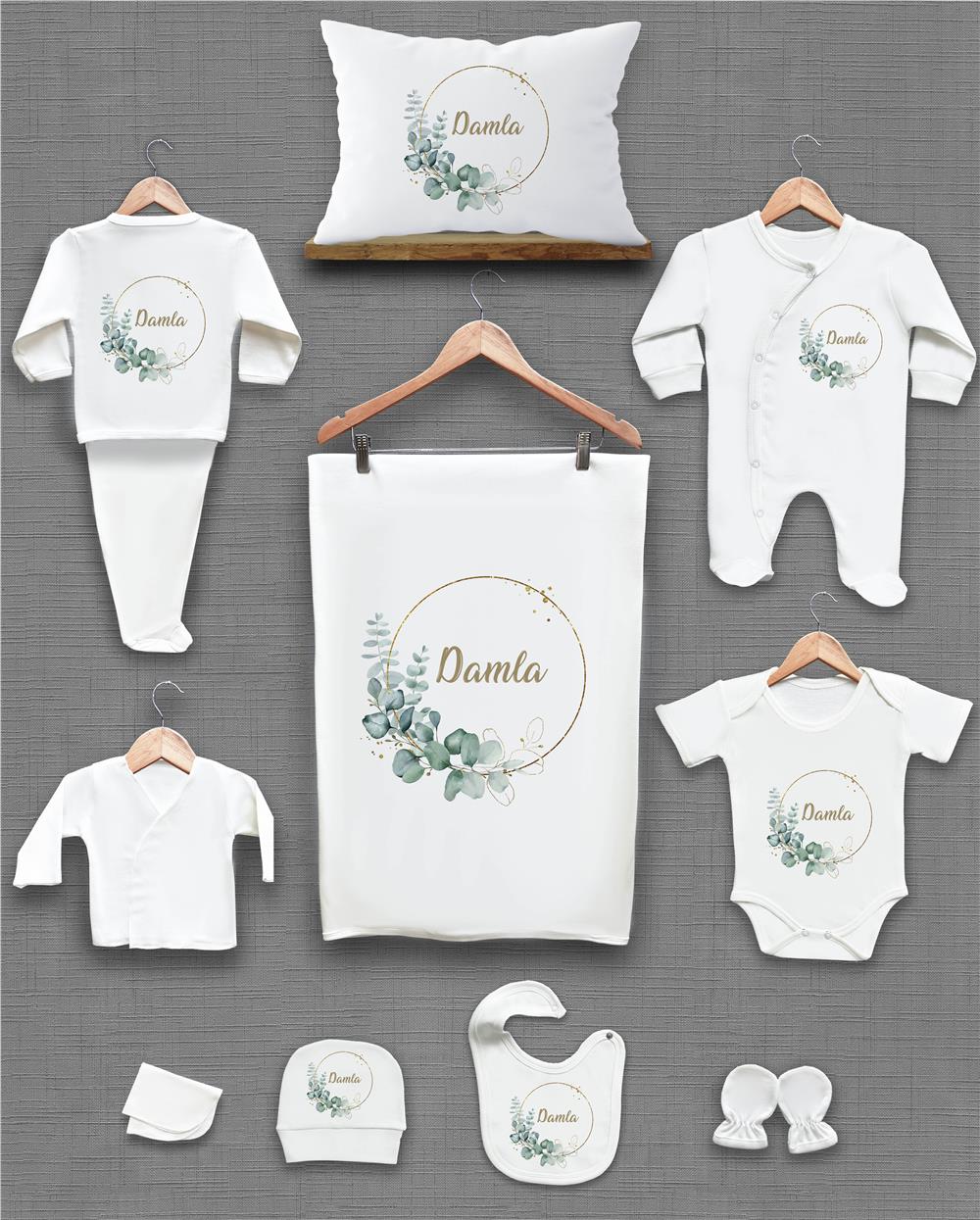 Çiçek Desenli 11'li İsimli Organik Hastane Çıkış Seti