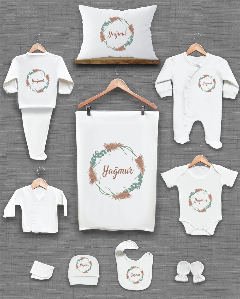 Çiçek Desenli 11'li İsimli Organik Hastane Çıkış Seti