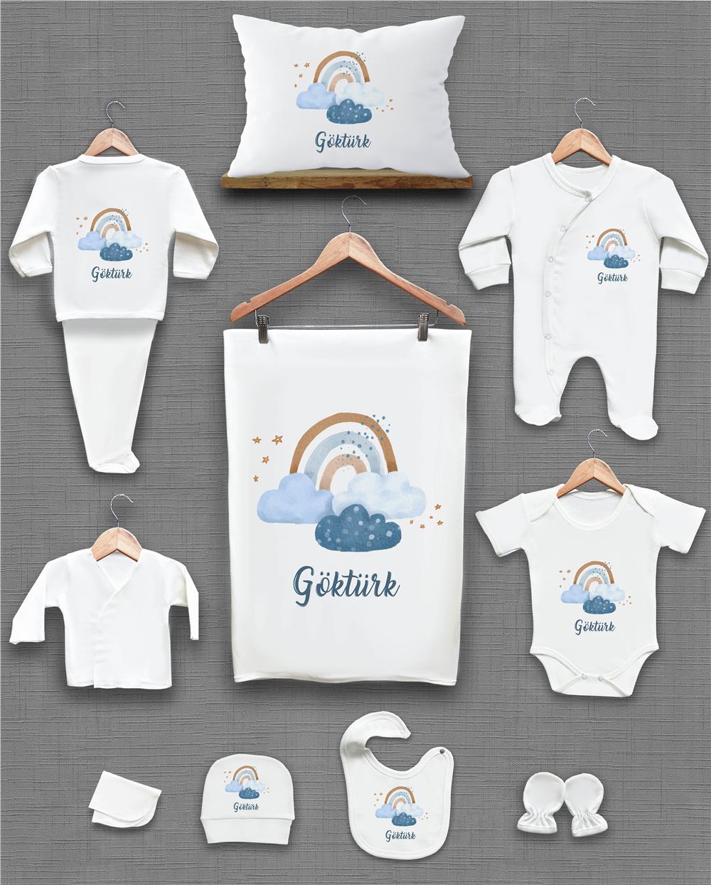 Fil ve Ay Desenli 11'li İsimli Organik Hastane Çıkış Seti