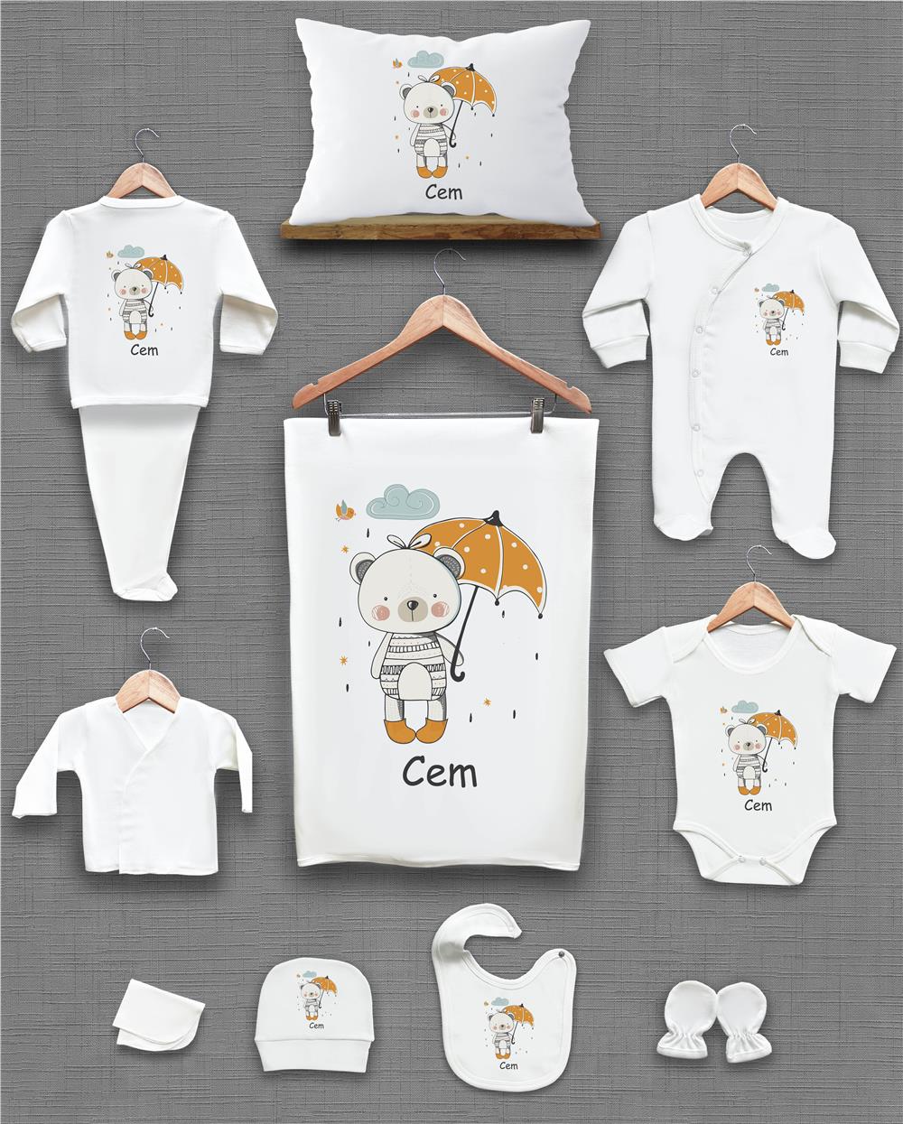 Fil ve Ay Desenli 11'li İsimli Organik Hastane Çıkış Seti