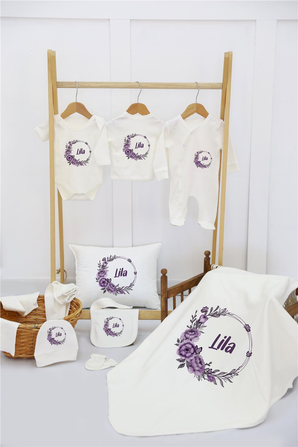 Gökkuşağı Desenli 11'li İsimli Organik Hastane Çıkış Seti