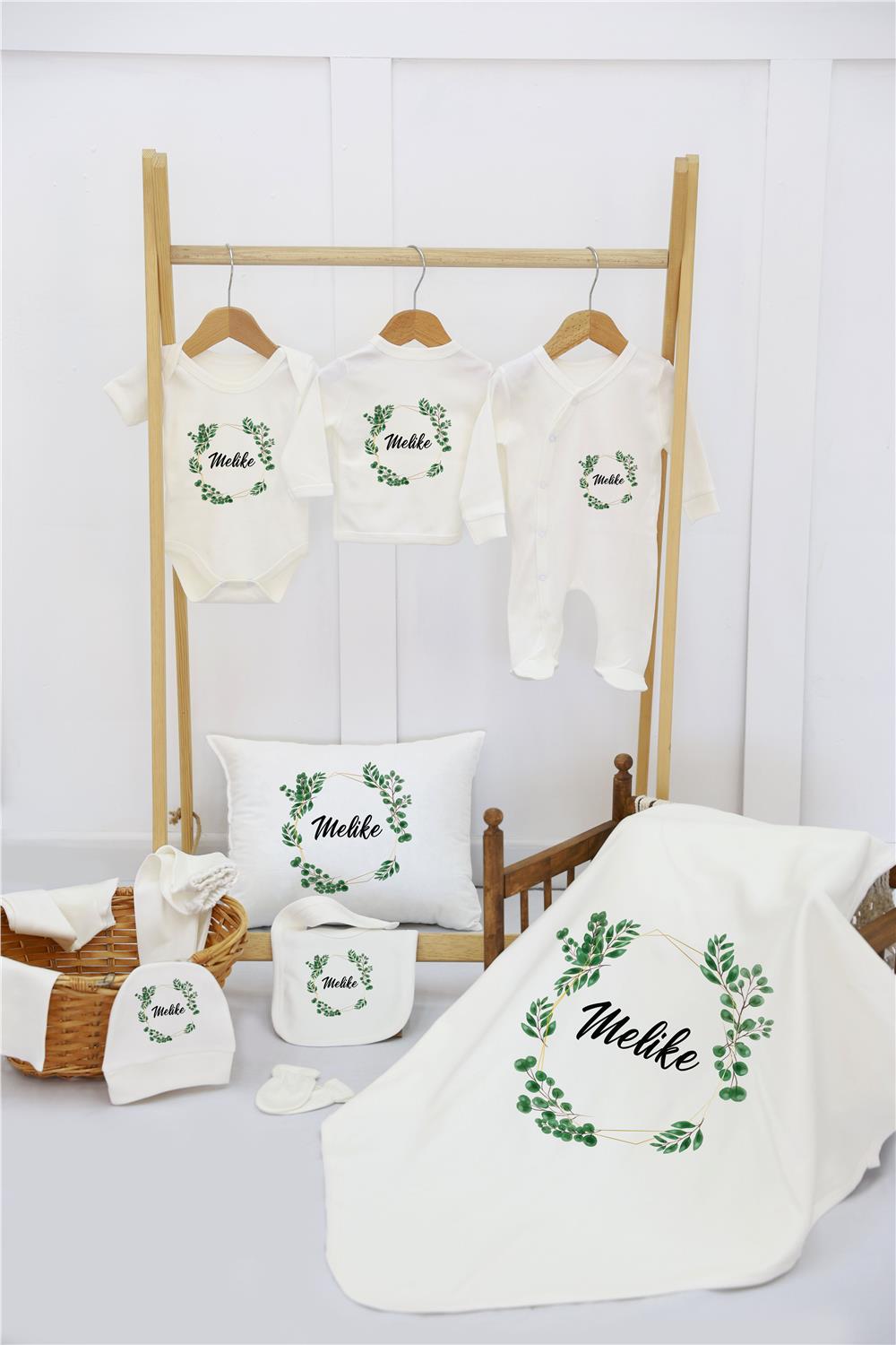 Gökkuşağı ve Taç Desenli 11'li İsimli Organik Hastane Çıkış Seti