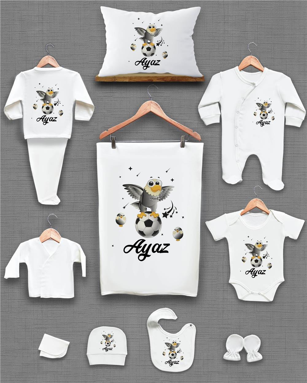 Kartal Desenli 11'li İsimli Organik Hastane Çıkış Seti