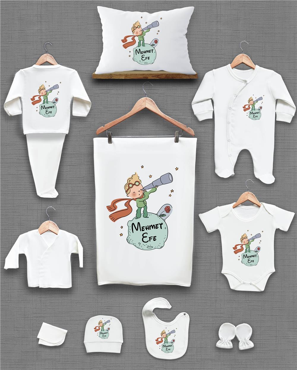 Küçük Prens Desenli 11'li İsimli Organik Hastane Çıkış Seti