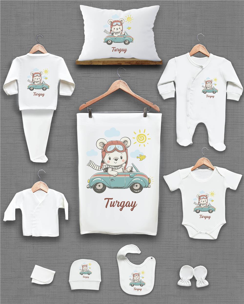 Mavi Kanat  Desenli 11'li İsimli Organik Hastane Çıkış Seti