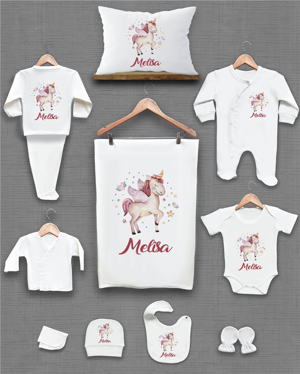 Panda ve Balon Desenli 11'li İsimli Organik Hastane Çıkış Seti