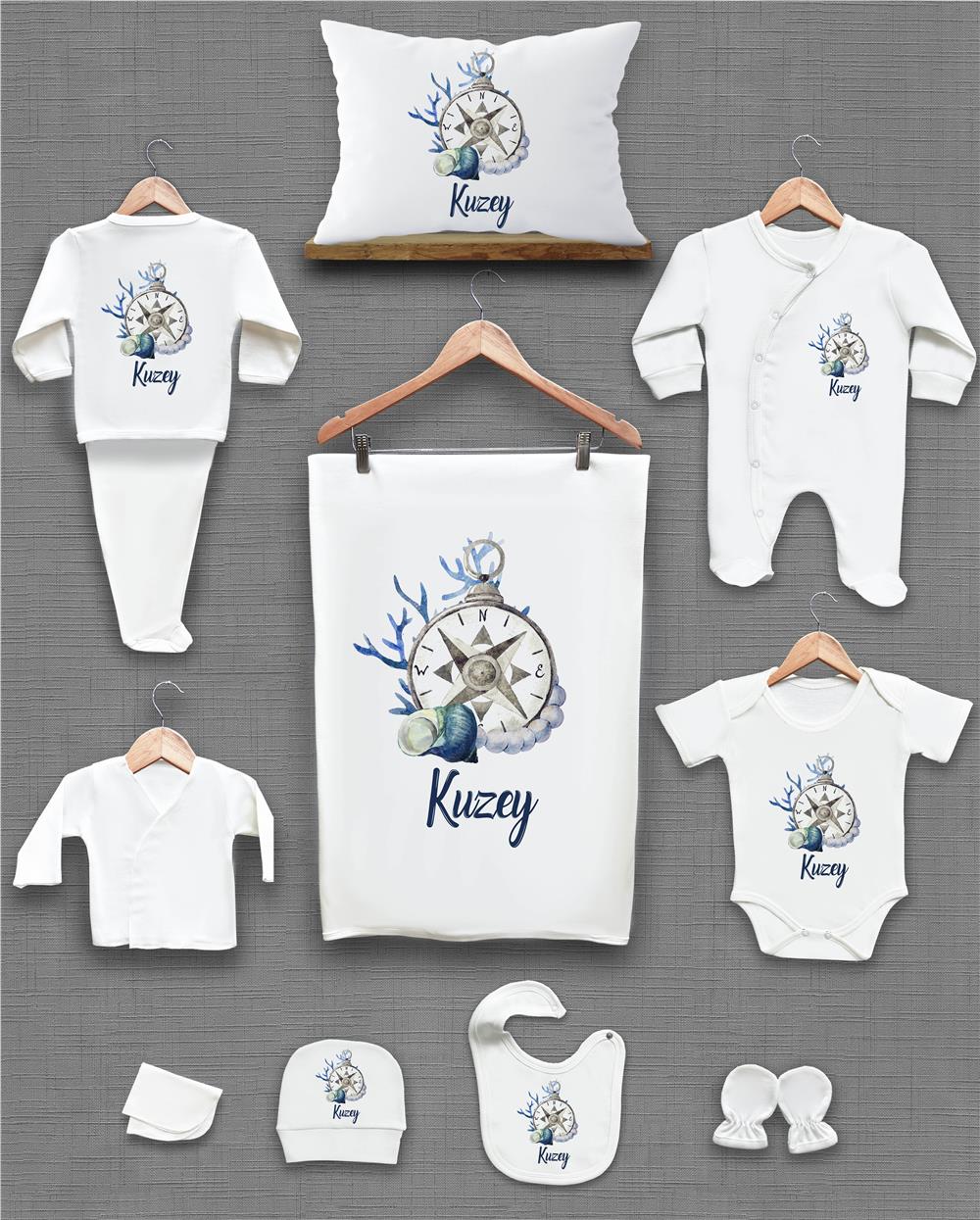 Pusula Desenli 11'li İsimli Organik Hastane Çıkış Seti