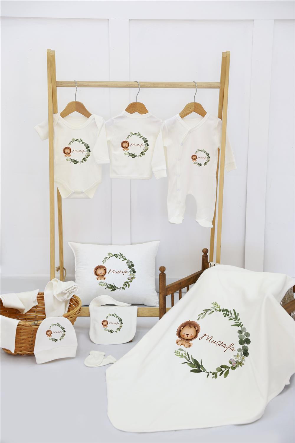 Safari ve Balon Desenli 11'li İsimli Organik Hastane Çıkış Seti