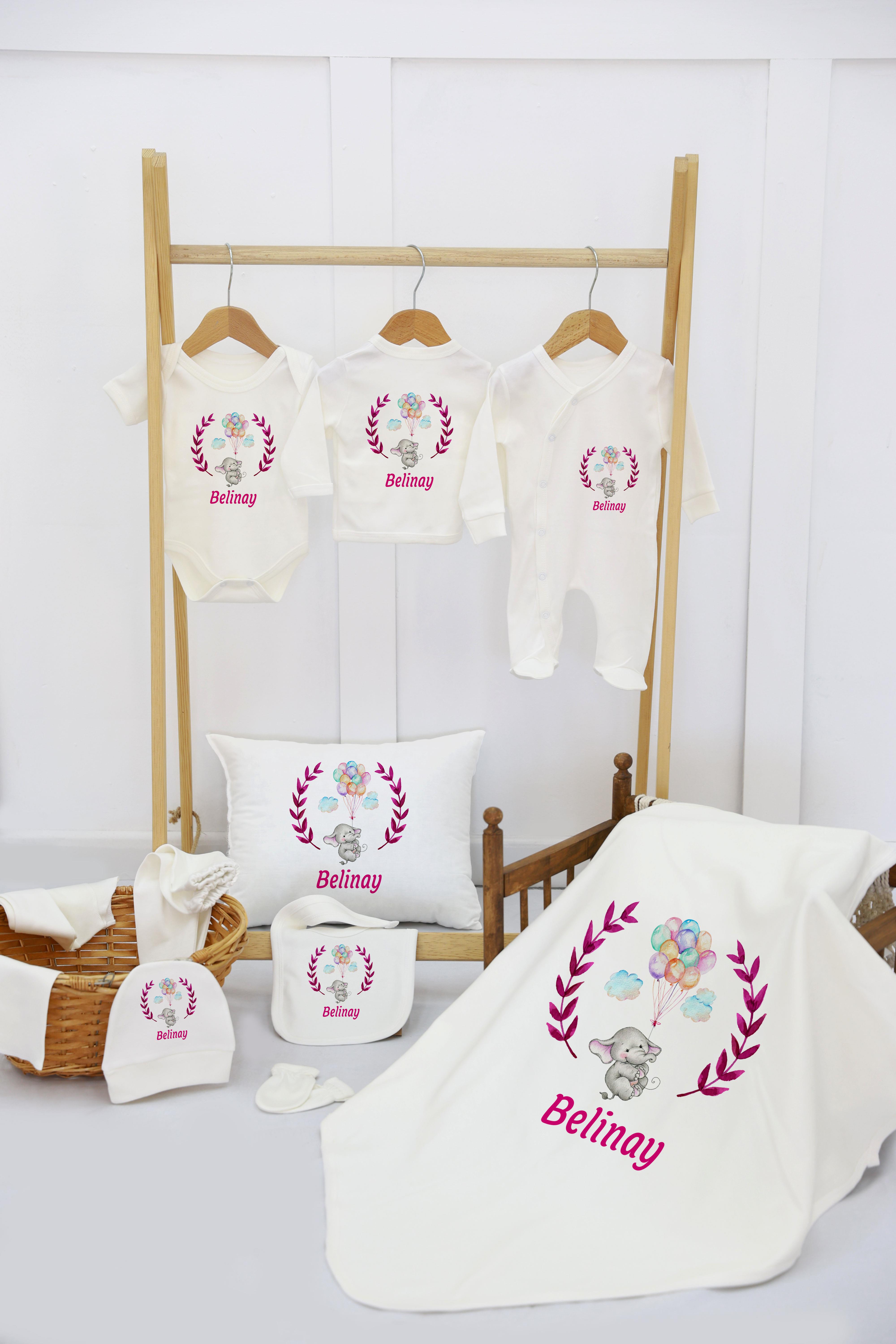 Sevimli Ayı ve Kuş Desenli 11'li İsimli Organik Hastane Çıkış Seti