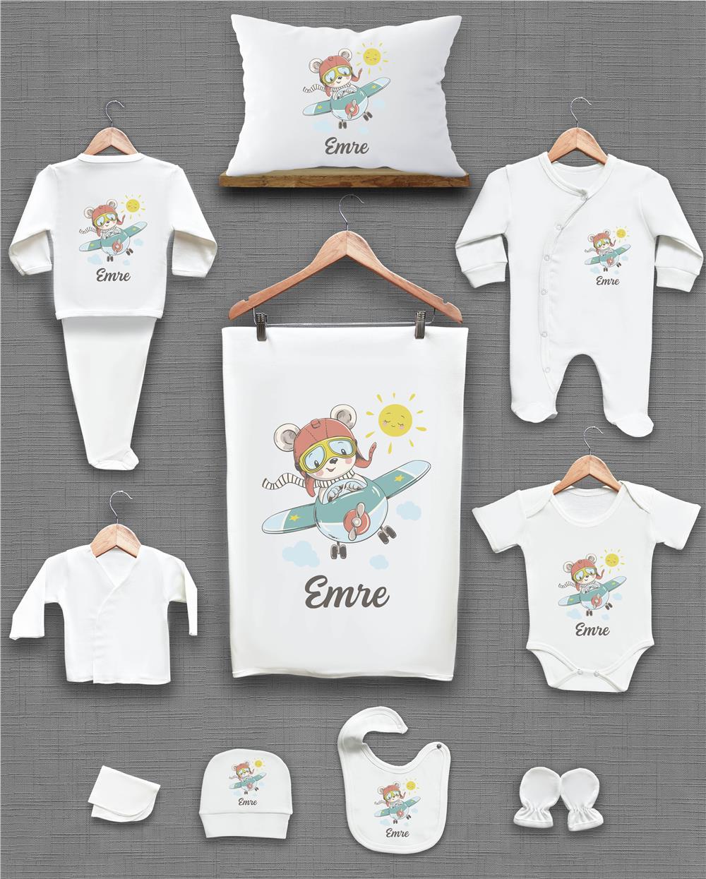 Tilki Desenli 11'li İsimli Organik Hastane Çıkış Seti