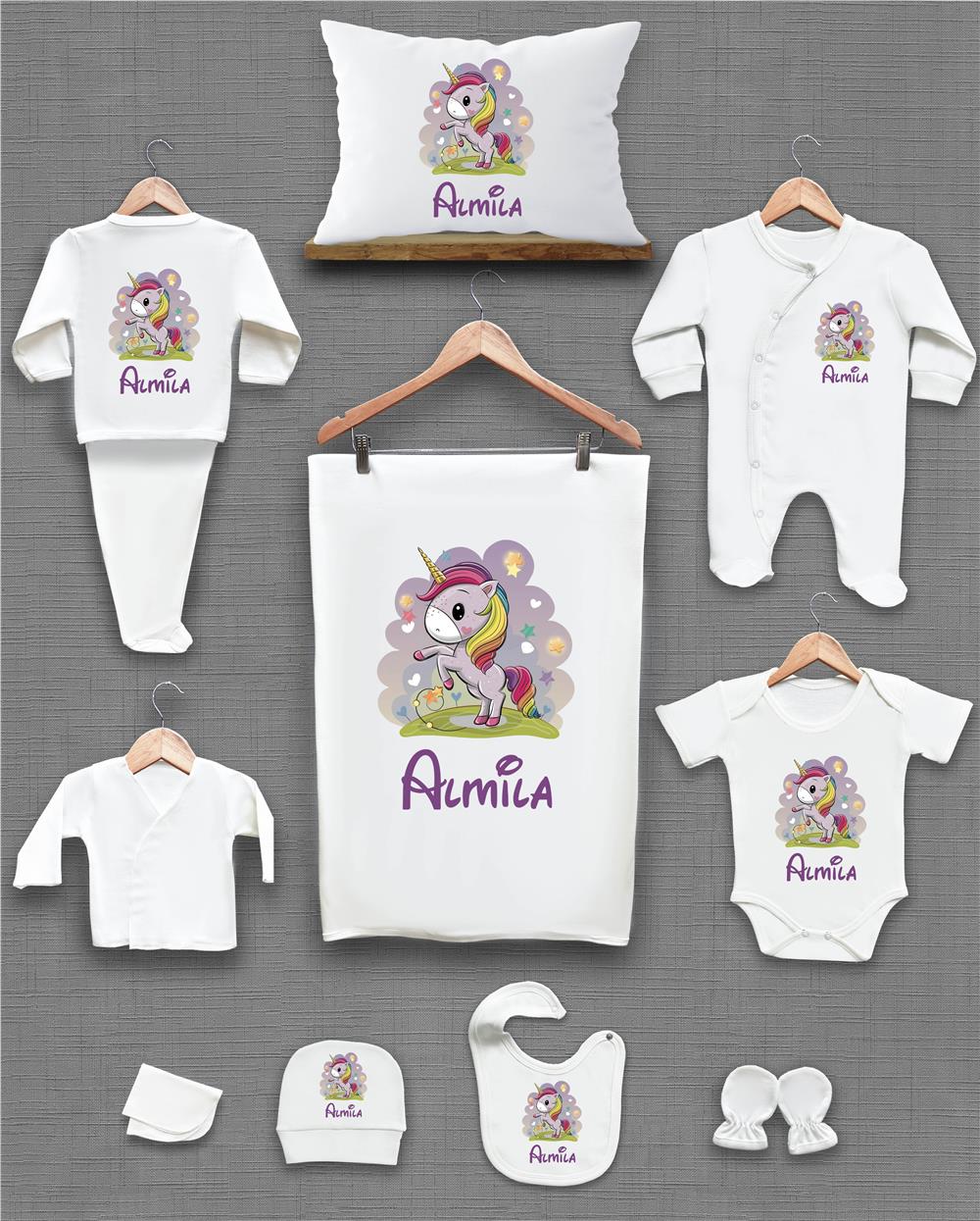 Uniqon Desenli 11'li İsimli Organik Hastane Çıkış Seti