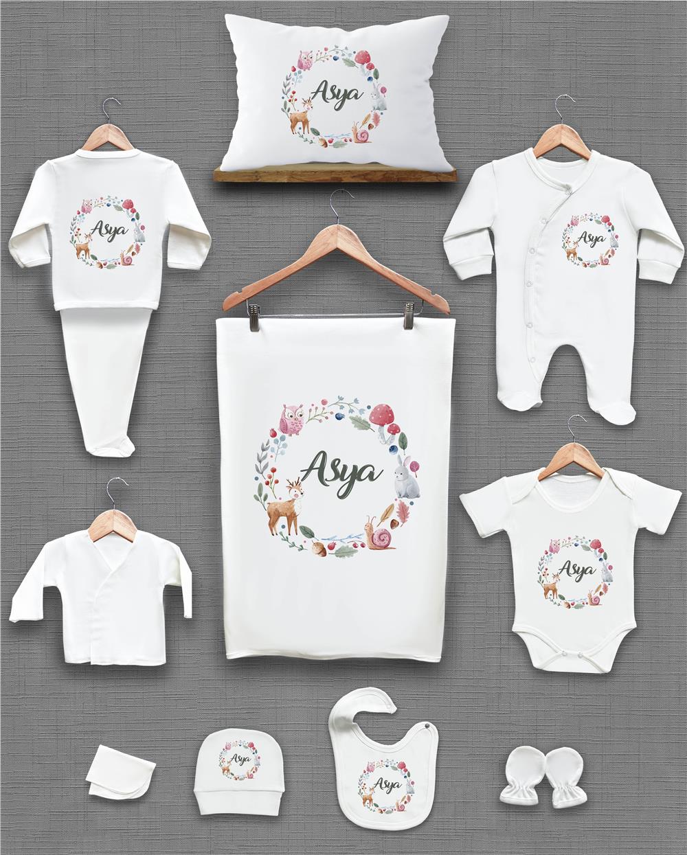 Uniqon Desenli 11'li İsimli Organik Hastane Çıkış Seti