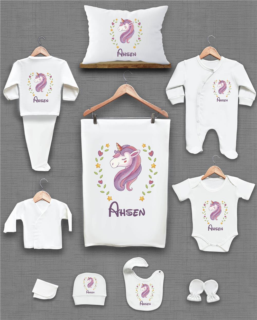 Uniqon Desenli 11'li İsimli Organik Hastane Çıkış Seti