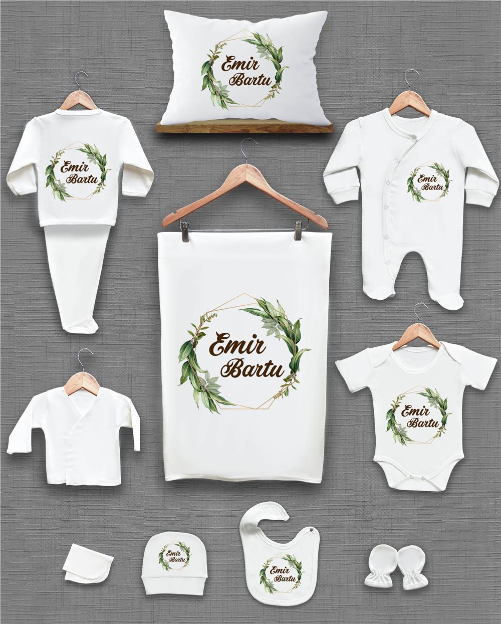 Yeşil Yapraklı 11'li İsimli Organik Hastane Çıkış Seti