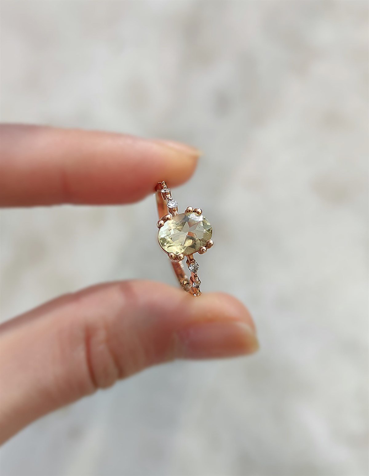 Barcelona Lemon Quartz Pırlanta Taşlı Yüzük - AK1386