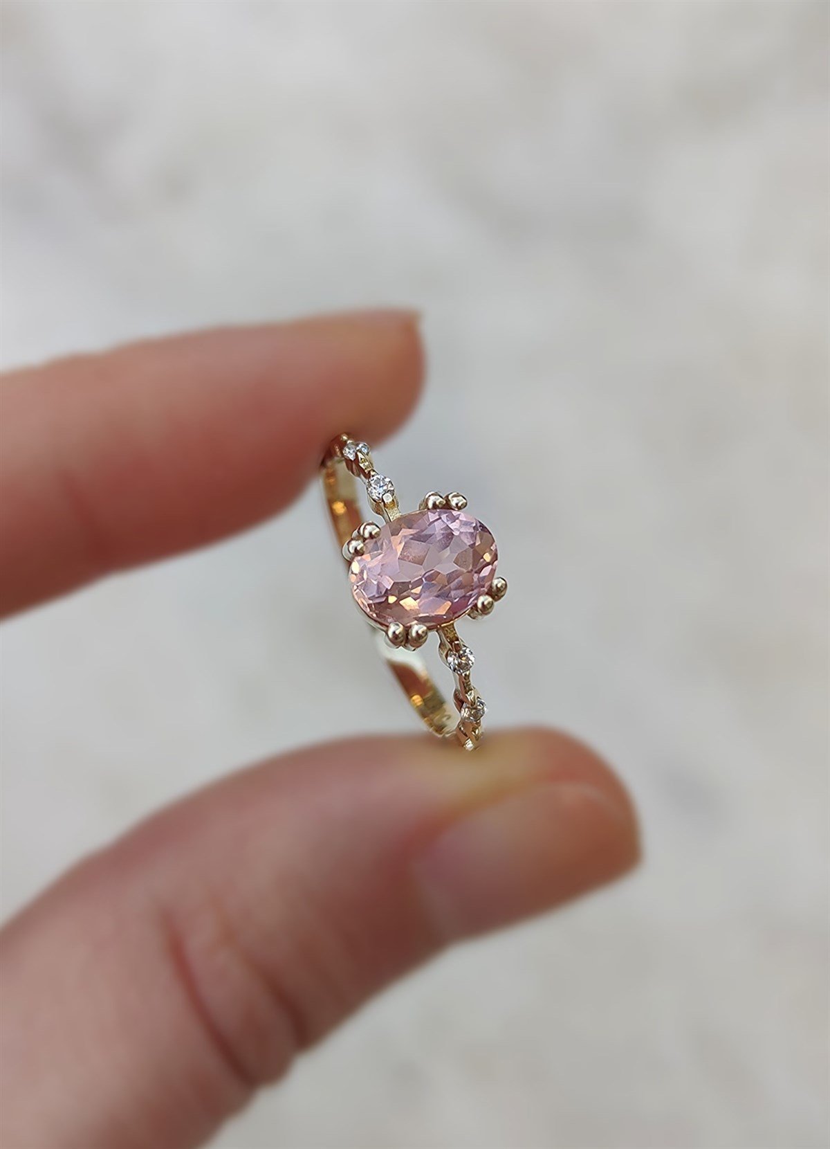 Barcelona Morganite Pırlanta Taşlı Yüzük - AK1381