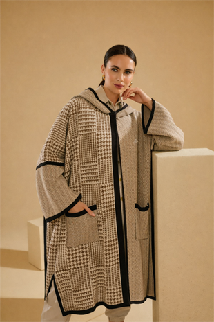 Kadın Siyah Kahverengi Tribal Desen Cepli PançoPANÇO