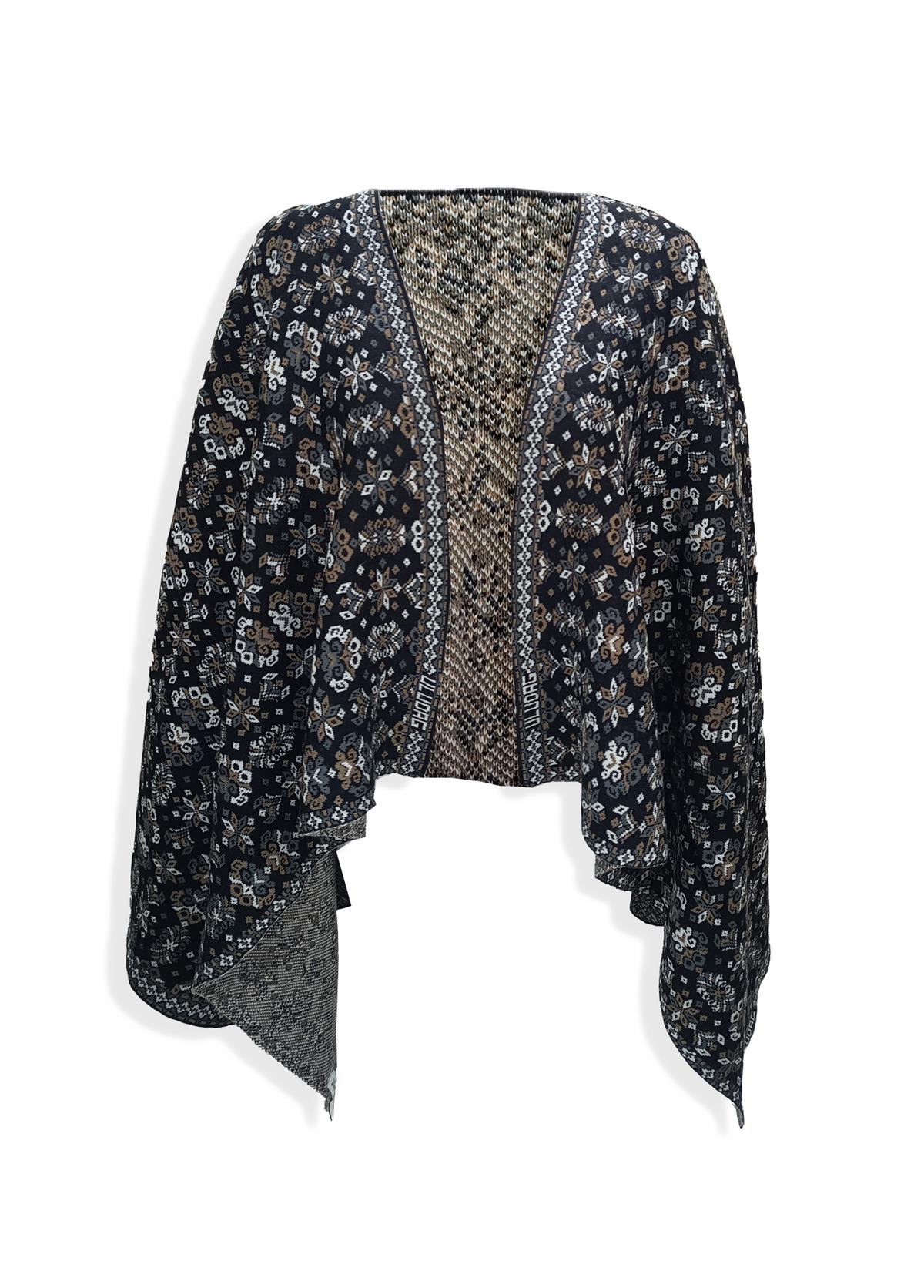 Çiçekli Siyah Kilim Desen Omuz ŞalıShawl