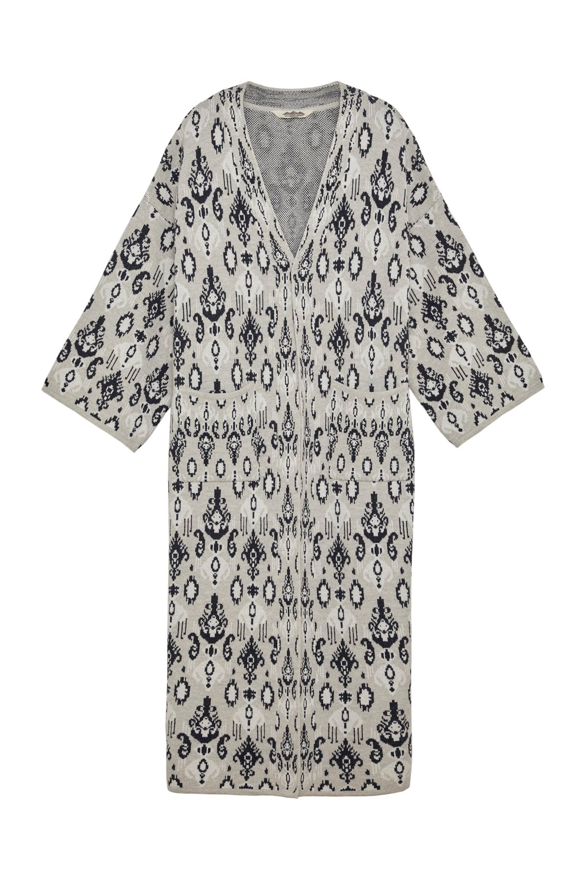 Kadın Beyaz Etnik Desen Kimono & Kaftan