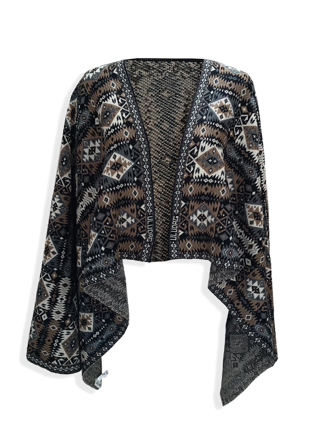 Kadın Siyah Etnik Desenli Kilim ŞalShawl
