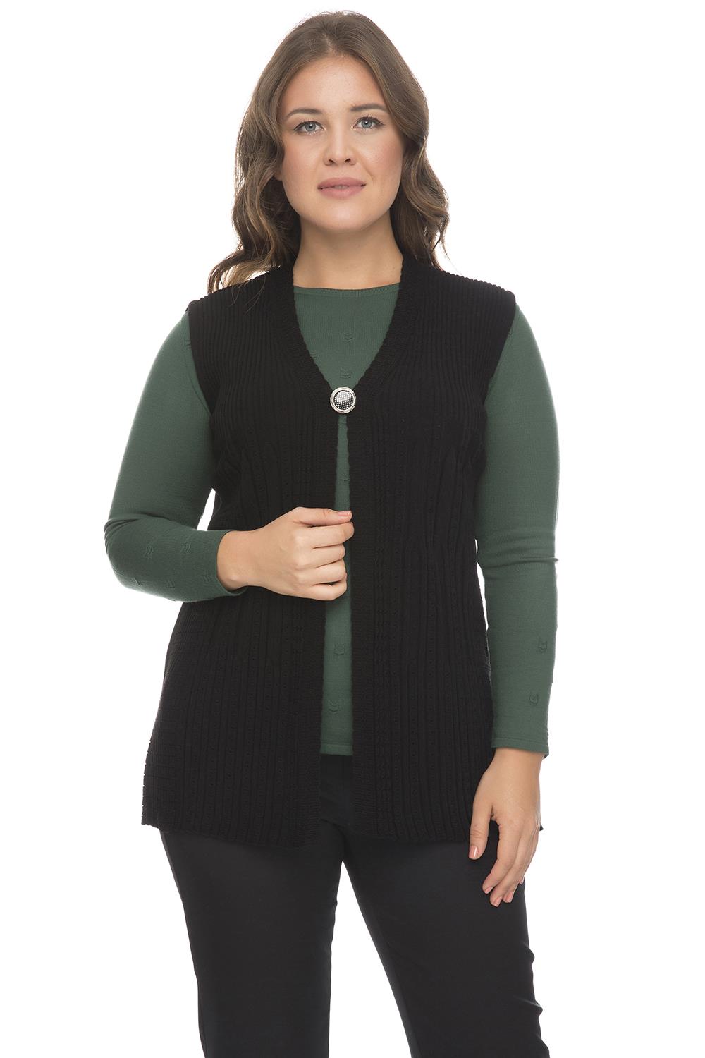 Kadın Siyah Kenarları İşlemeli Ajurlu YelekVest