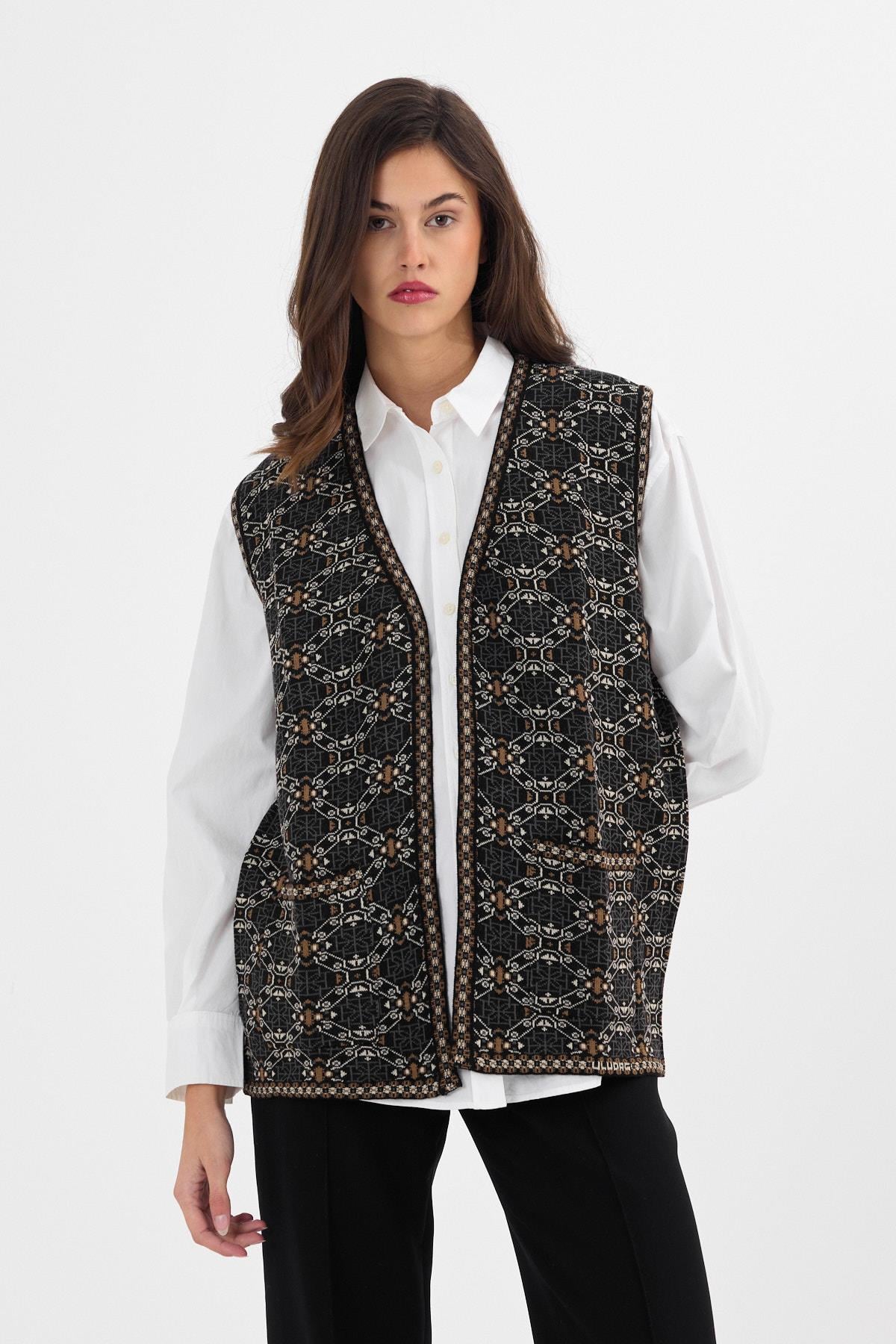 Kadın Siyah Monogram Kilim Yelekسترة نسائية