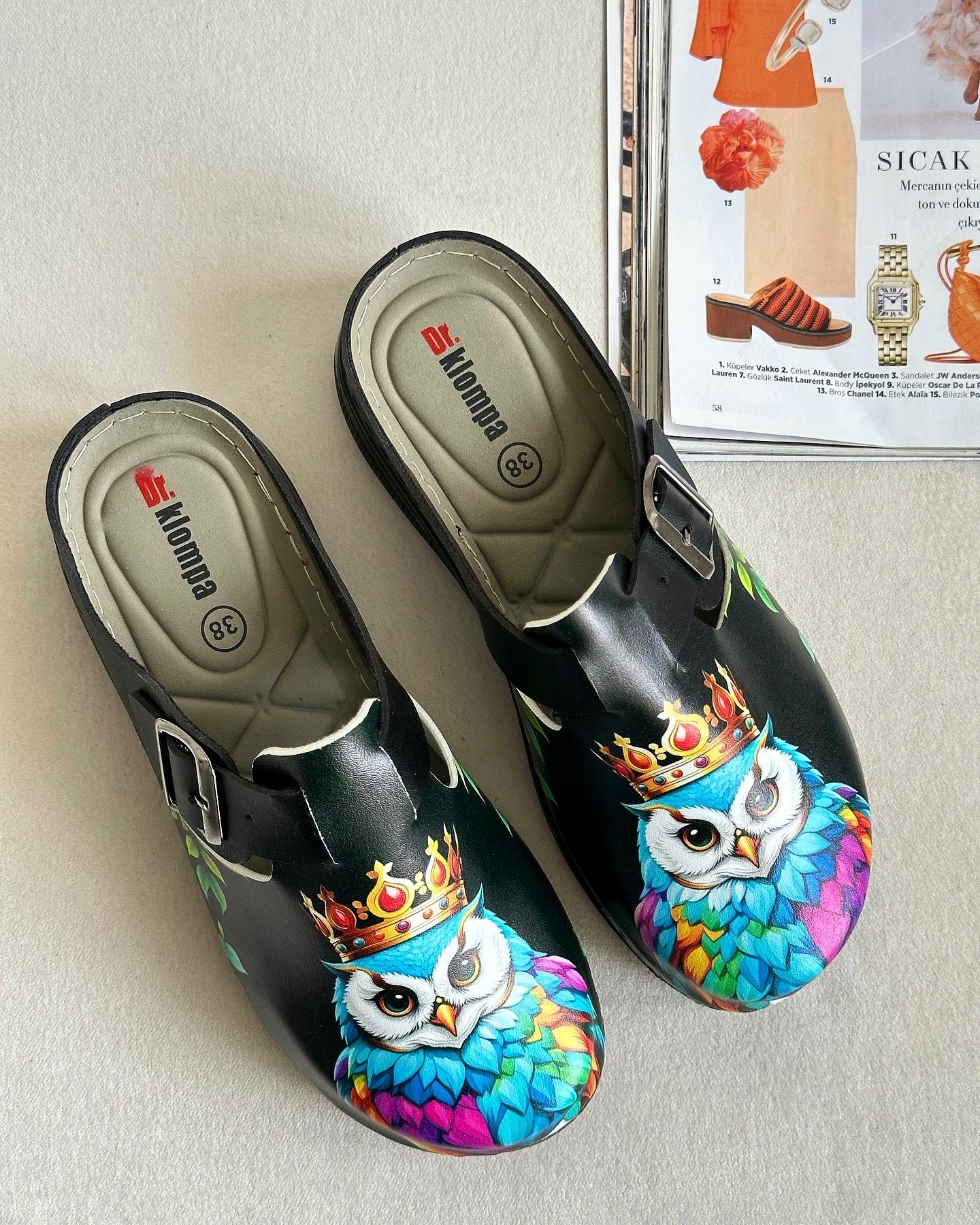 ZUUMSANDALET & TERLİKDr Betty Baskılı Anatomic Kadın Sabo - Kral Baykuş