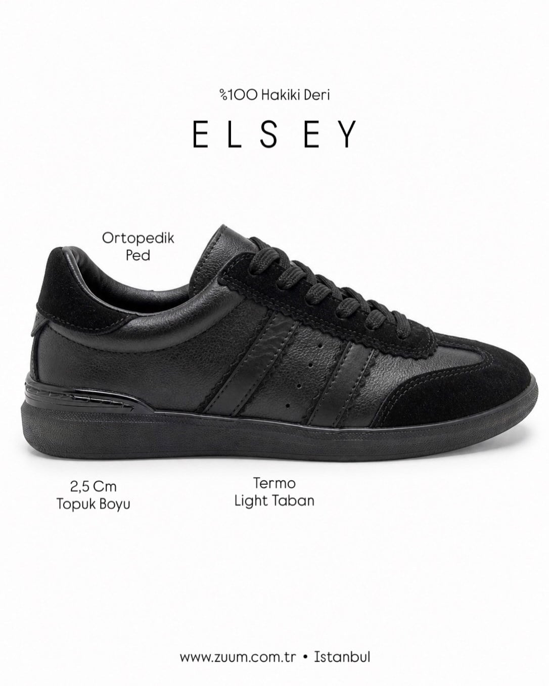ZUUMSNEAKERElsey % 100 Hakiki Deri Kadın Sneaker - Siyah Deri
