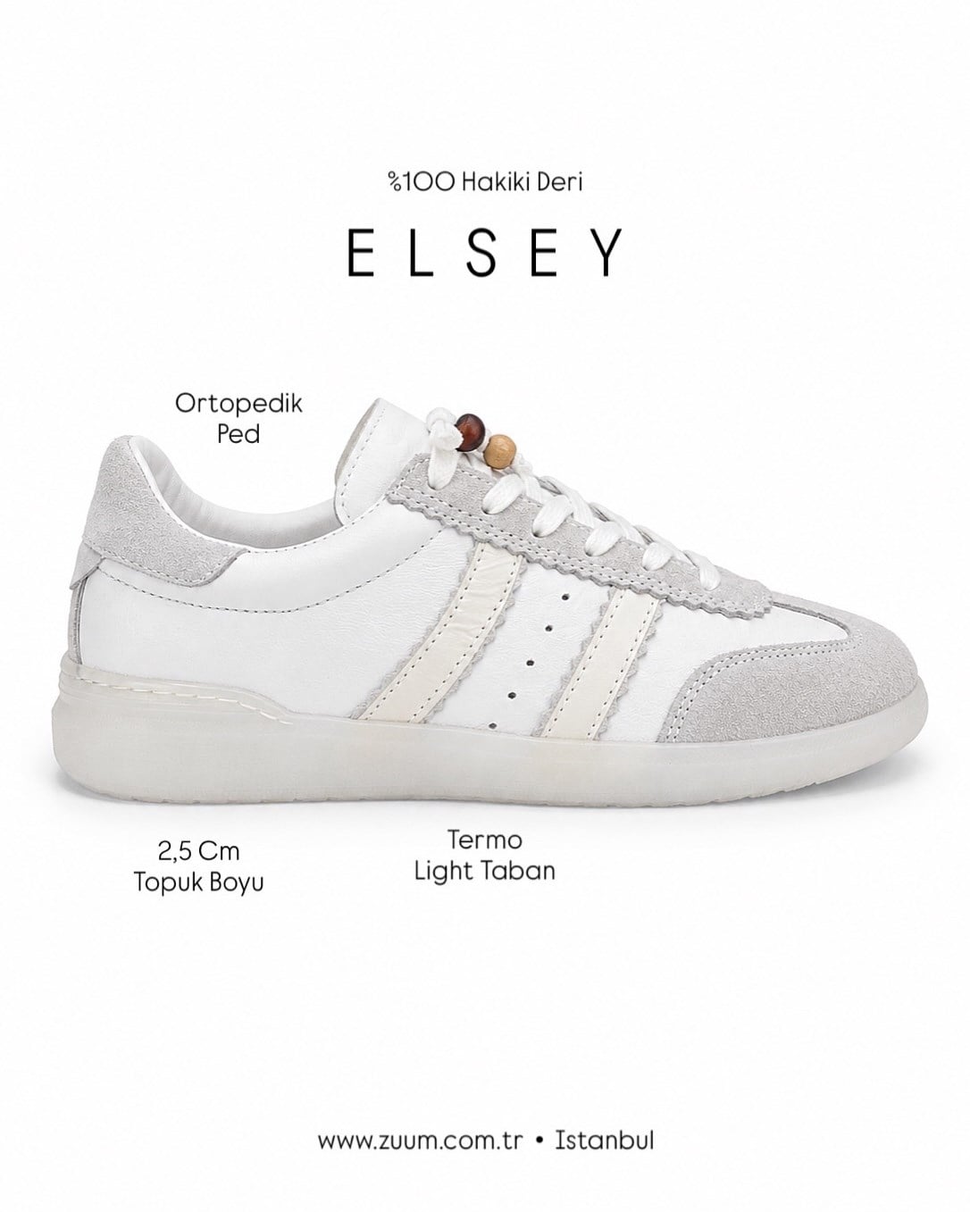 ZUUMSNEAKERElsey % 100 Hakiki Deri Kadın Sneaker - Beyaz Deri