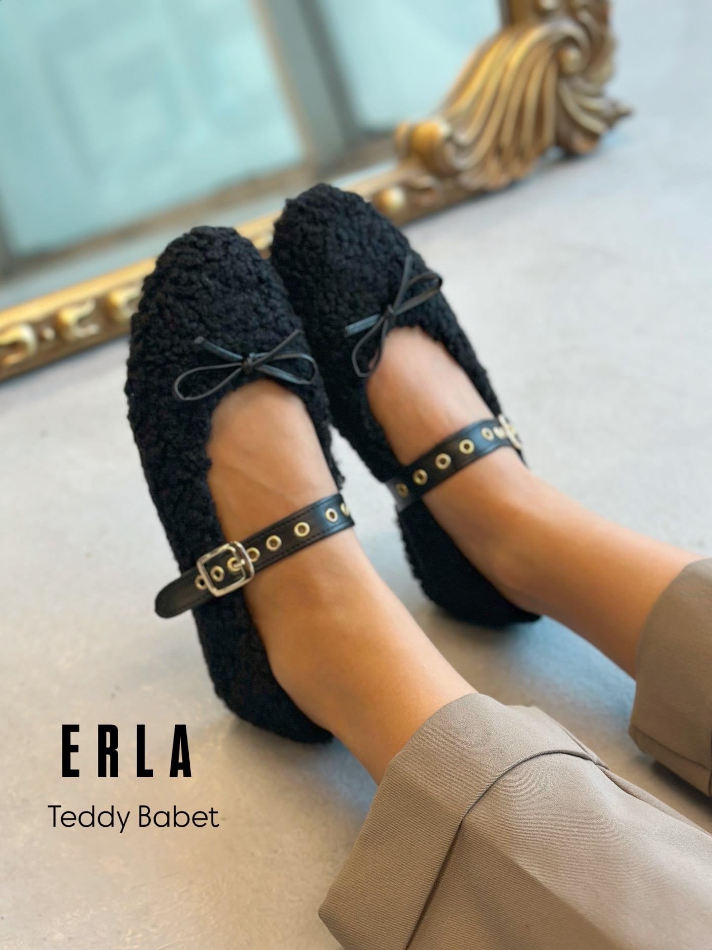 ZUUMBABET & ESPADRİLErla Mary Jane Kadın Balerin Babet - Siyah Kıvırcık