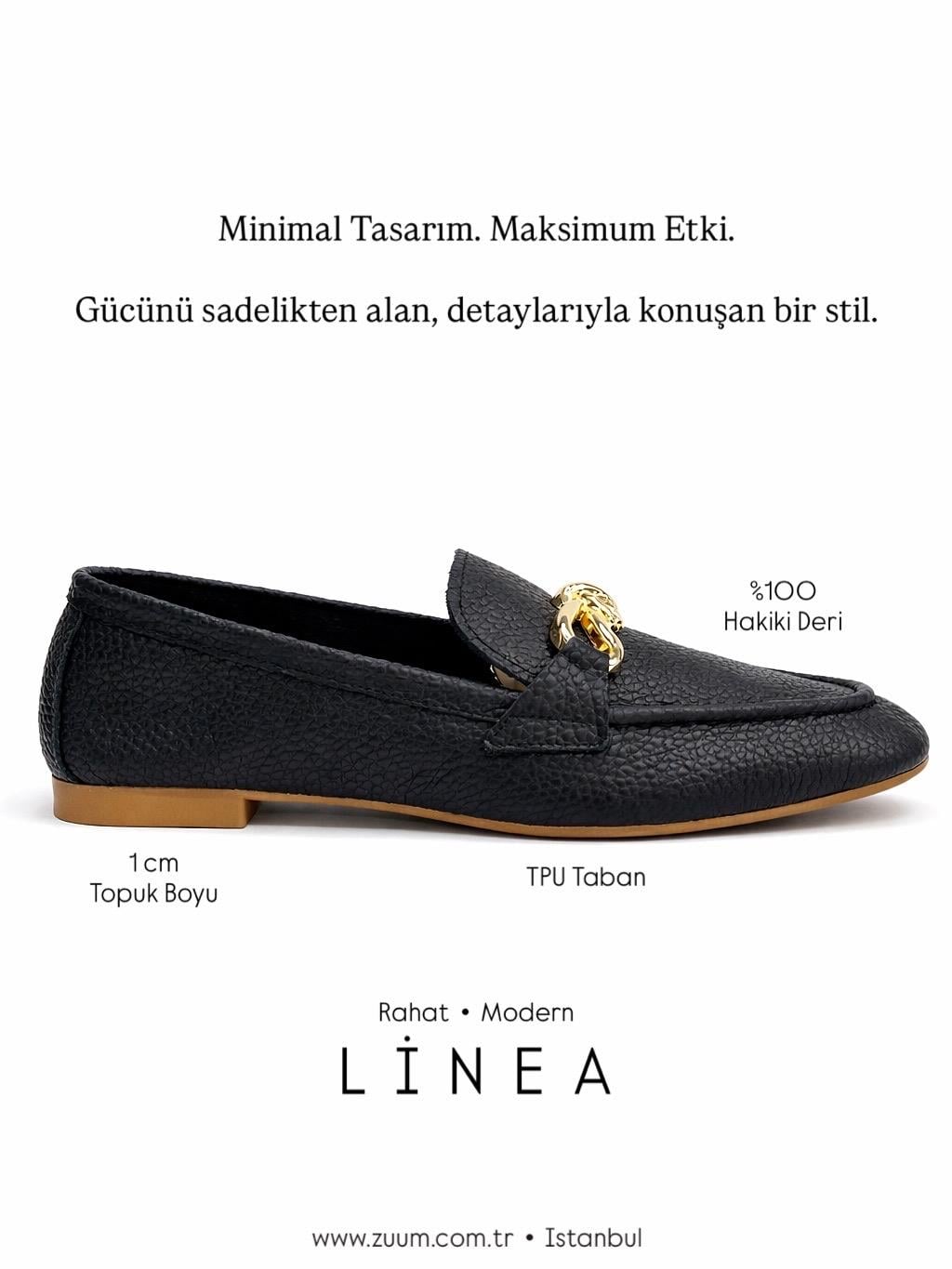 ZUUMMAKOSEN & OXFORDLinea %100 Hakiki Deri Kadın Loafer - Siyah Deri