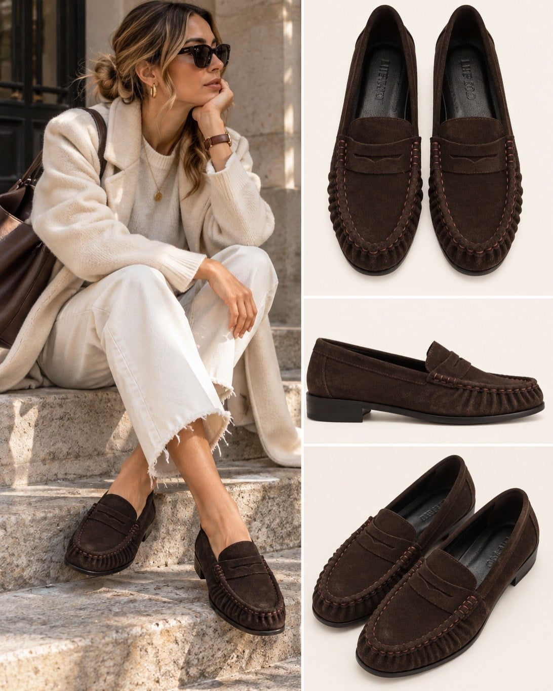 ZUUMBABET & LOAFERLova % 100 Hakiki Deri/Süet El Dikişli Kadın Loafer - Kahve Süet