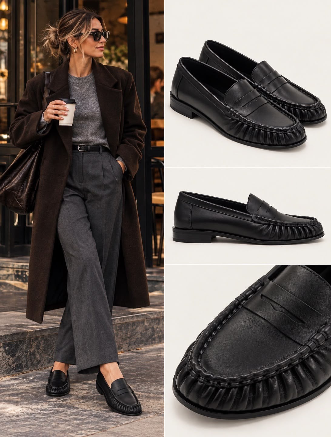ZUUMBABET & LOAFERLova % 100 Hakiki Deri/Süet El Dikişli Kadın Loafer - Siyah Deri
