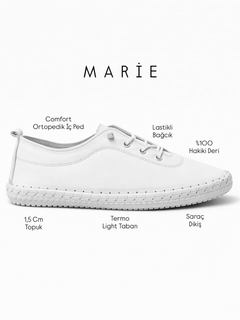 ZUUMSNEAKERMarie % 100 Hakiki Deri Günlük Kadın Ayakkabı - Beyaz Deri