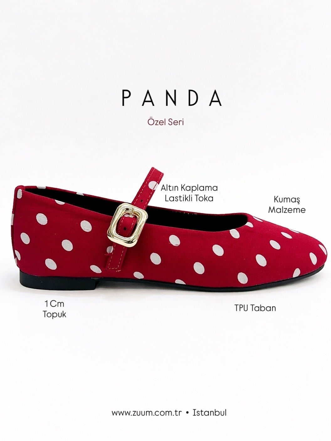 ZUUMBABET & LOAFERPanda Puantiyeli Mary Jane Style - Kırmızı