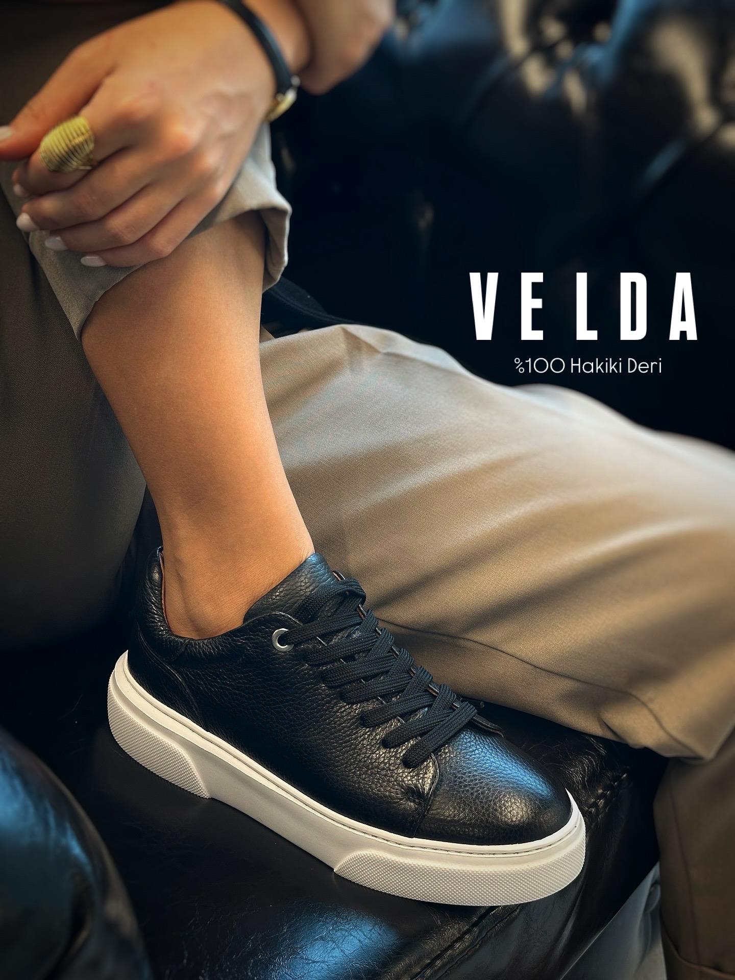 ZUUMSNEAKERVelda % 100 Hakiki Deri Bağcıklı Sneaker - Siyah Deri