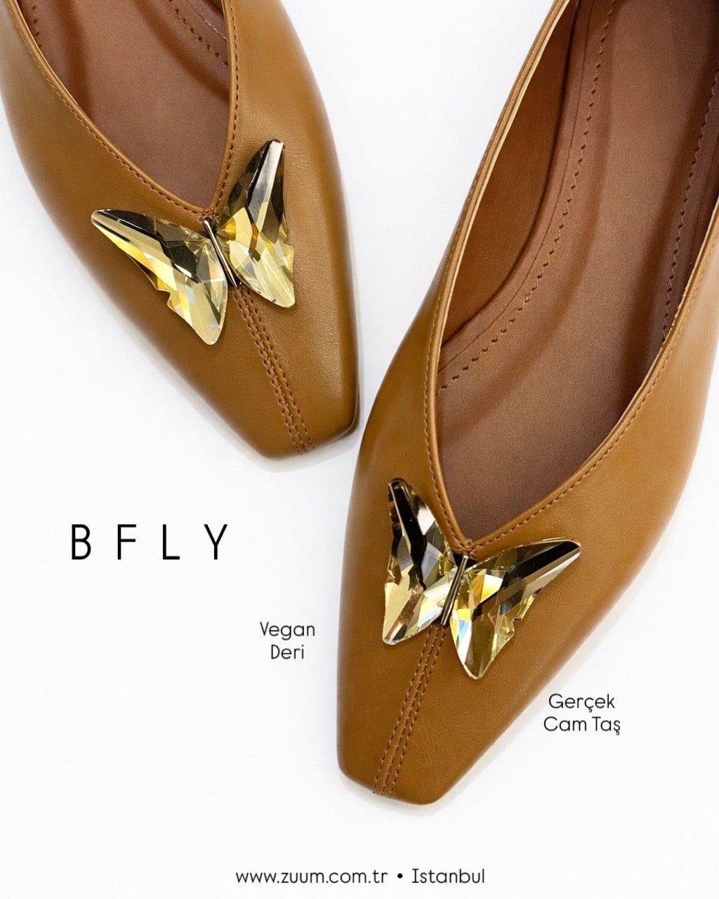 ZUUMBABET & LOAFERBfly Kelebek Tokalı Kadın Babet - Taba Cilt