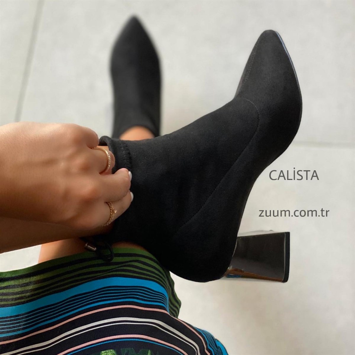 Calista Strec Kadın Bootie - Siyah Süet & Platin