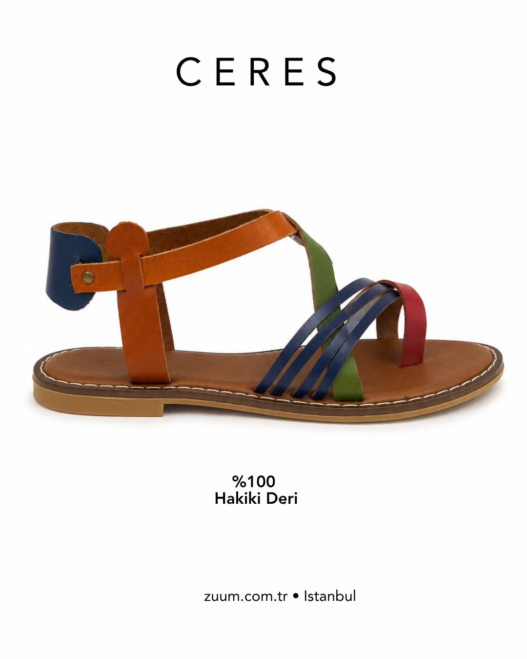 ZUUMSANDALET & TERLİKCeres %100 Hakiki Deri Parmak Arası Sandalet - Mix Deri