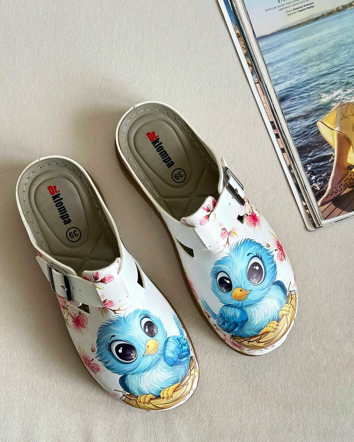 ZUUMSANDALET & TERLİKDr Betty Baskılı Anatomic Kadın Sabo - Mavi Kuş