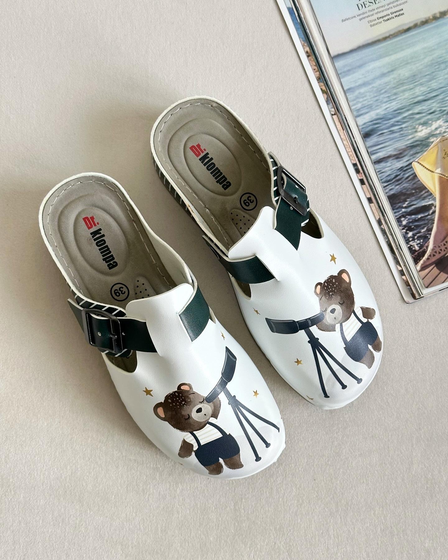 ZUUMSANDALET & TERLİKDr Betty Baskılı Anatomic Kadın Sabo - Yeşil Çizgili Ayı